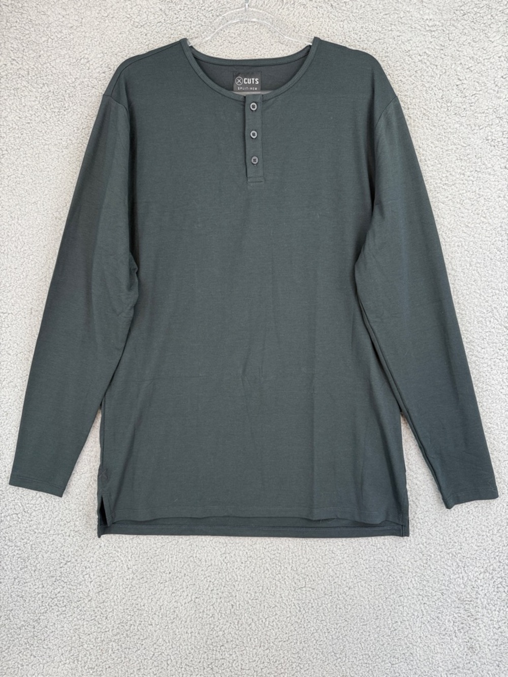 Cuts Pyca Pro Mens XL Long Sleeve Henley pullover black-forest Split-hem Stretch